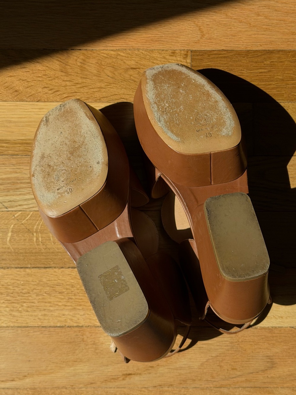 Dries Van Noten Brown Circle Cutout Leather Platforms - Picture 9 of 10